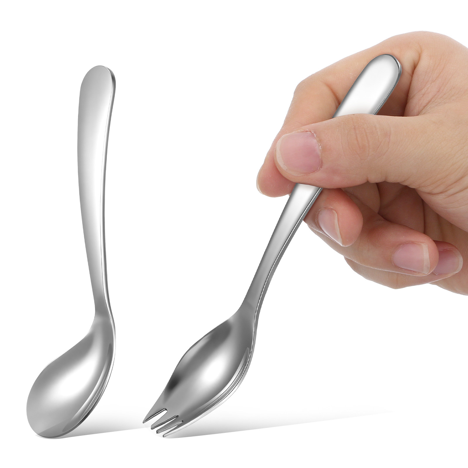 Self Feed Spoon - ชุดช้อนสแตนเลสแบบโค้งสำหรับป้อนอาหาร ชุดอุปกรณ์รับประทานอาหารสำหรับผู้สูงอายุ ผู้ป่วยโรคข้ออักเสบ อุปกรณ์ช่วยป้อนอาหารด้วยตนเอง