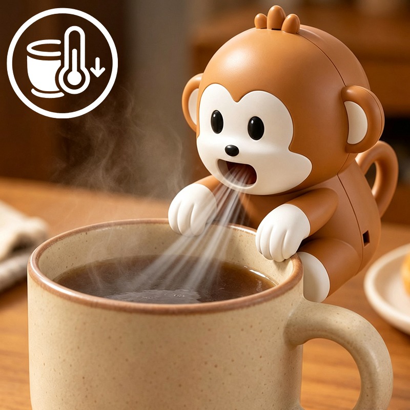 Baby Food Home - พัดลมระบายความร้อนรูปทรงลิงแบบพกพา ชาร์จผ่าน USB ปรับความเร็วได้ 3 ระดับ