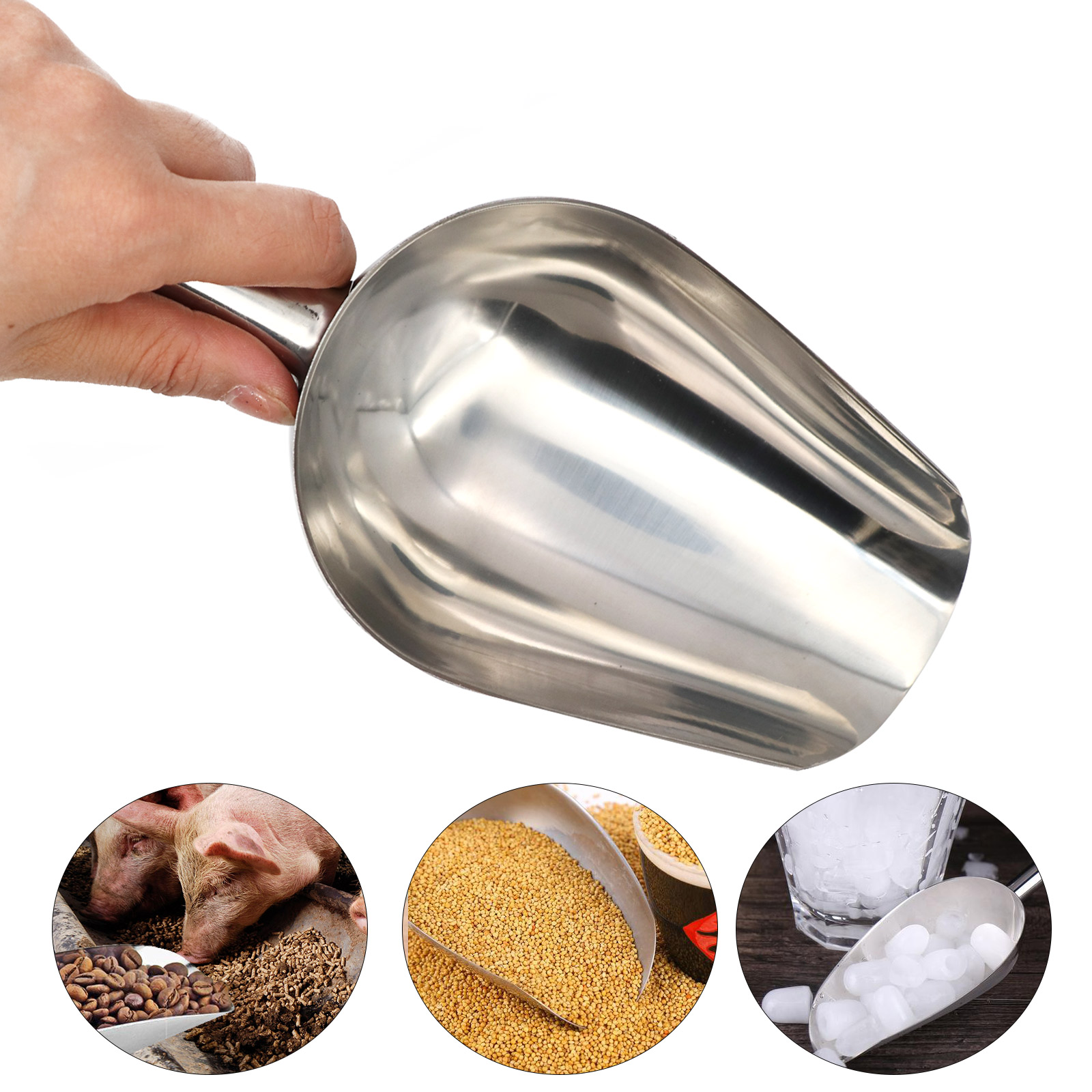 Self Feed Spoon - อาหารสัตว์เลี้ยงพลั่วสแตนเลสสุนัข Feeding Shovel แมวแห้งตักอาหารขนาดใหญ่ความจุหนาอาหารสุนัขช้อน 23.5X8X5Cm