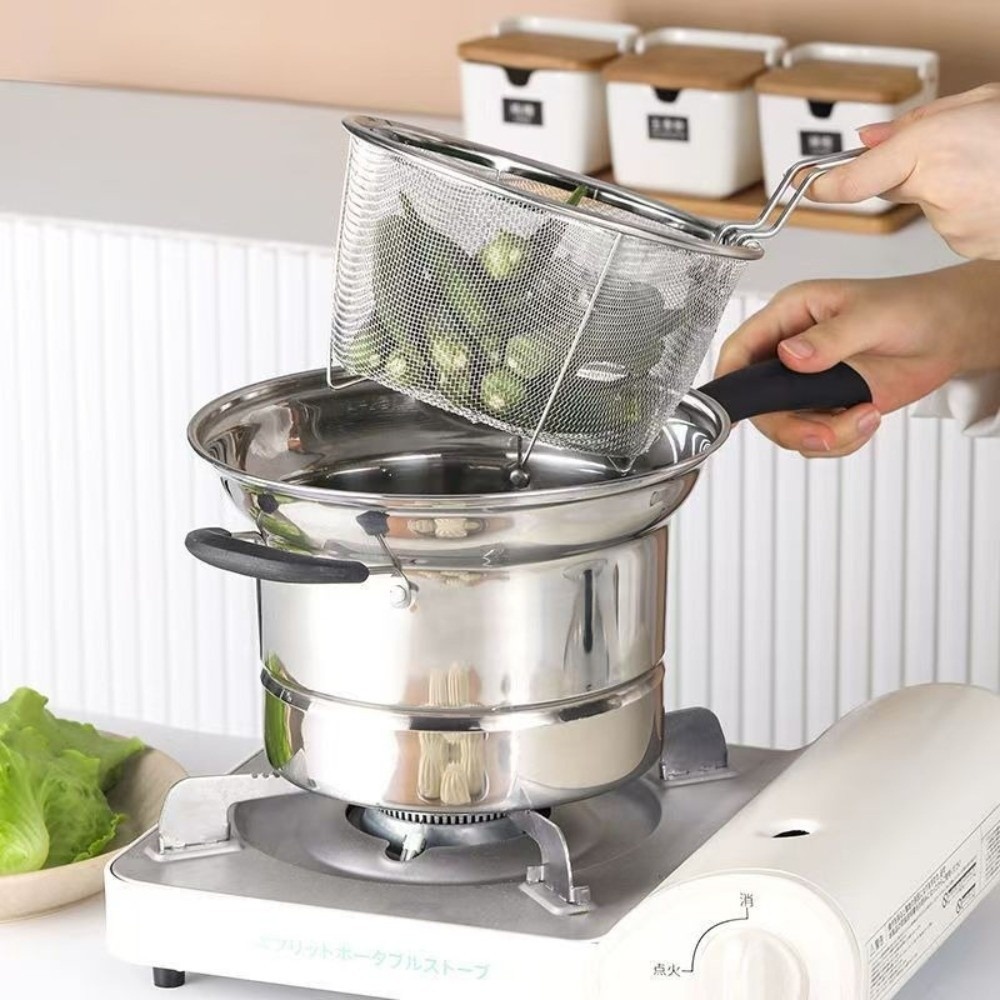 Baby Food Strainer - ตะกร้ากรองน้ำมันทอดสแตนเลสทนทาน 4 ชิ้น สำหรับหม้อทอด ตะแกรงกรองน้ำมัน ตะแกรงกรองอาหาร