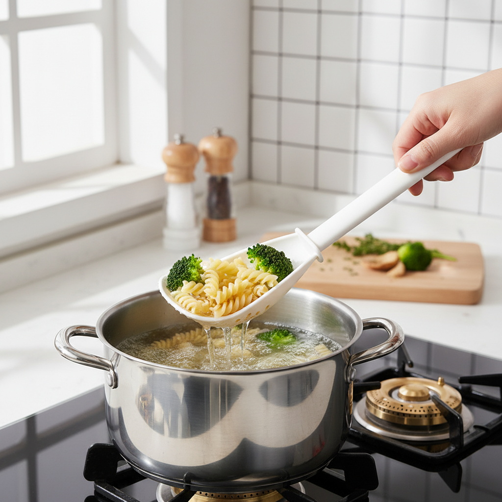 Baby Food Strainer - ทัพพีพลาสติกอเนกประสงค์สำหรับครัว ใช้บดอาหารเด็ก ตักเส้นก๋วยเตี๋ยว มีด้ามจับกันลื่น ล้างในเครื่องล้างจานได้