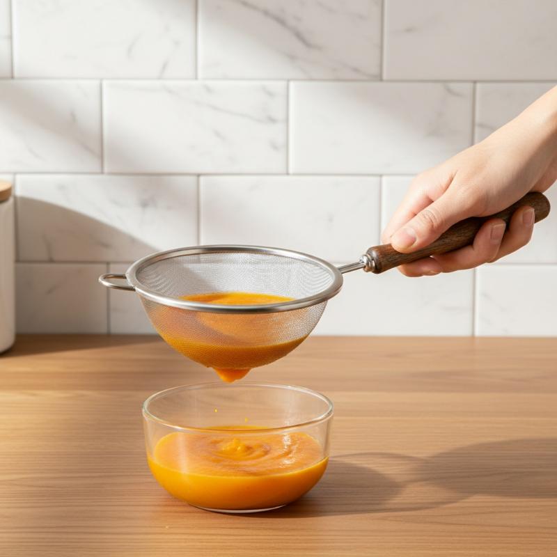 Baby Food Strainer - ที่กรองเศษอาหารเสริมสำหรับเด็ก ช้อนกรองละเอียดสแตนเลส 304 ด้ามไม้ อุปกรณ์กรองนมถั่วเหลือง