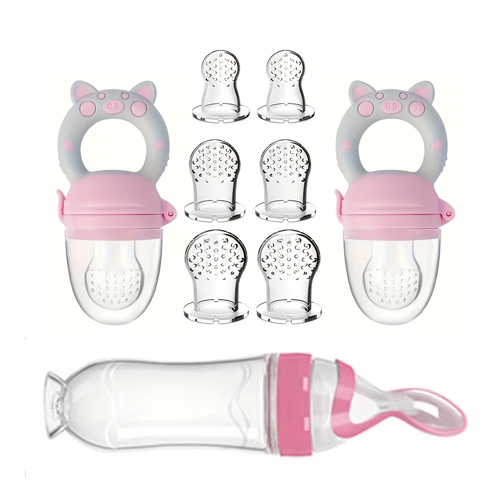 Baby Food Utensils - 9 ชิ้นช้อนส้อม: 1 ขวดนมซิลิโคนพร้อมช้อนและถ้วยดูดสําหรับธัญพืชข้าว, 2 ผลไม้ผัก
