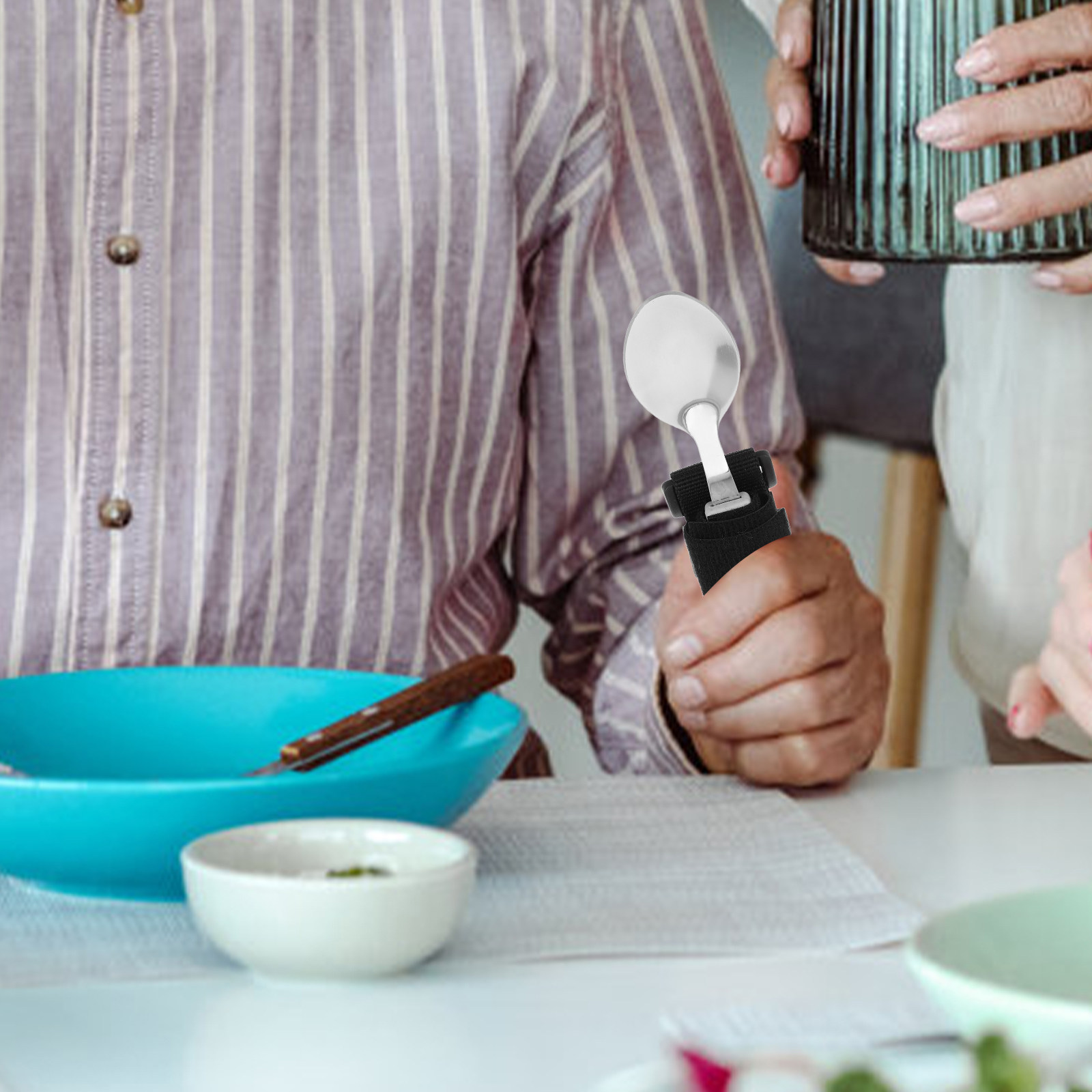 Self Feed Spoon - ช้อนสแตนเลสแบบปรับได้พร้อมสายรัดข้อมือ อุปกรณ์รับประทานอาหารสำหรับผู้สูงอายุและผู้พิการเพื่อการฟื้นฟู