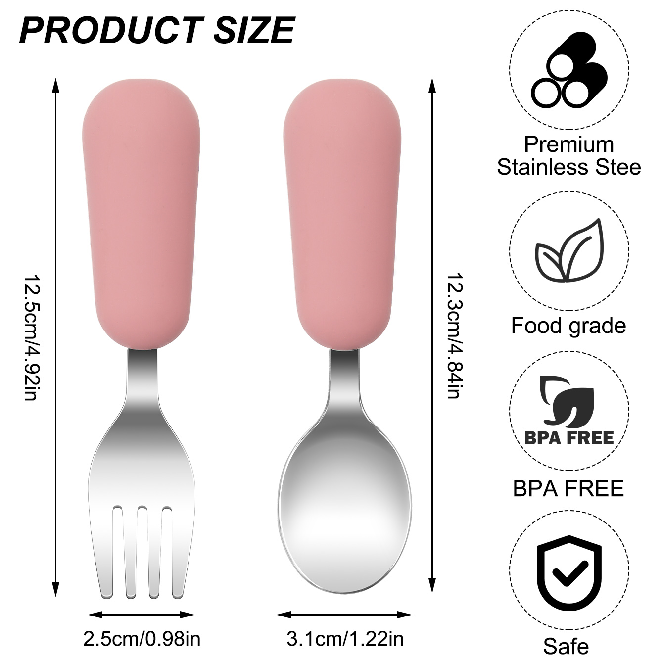สีเด็ก 2PCS สแตนเลสสตีลช้อนส้อ - Baby Food Utensils บทวิจารณ์และราคา